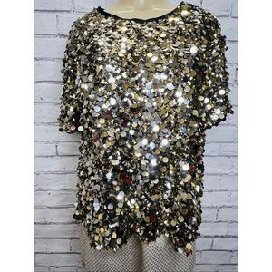 Ted Baker London Womens Black Gold Embellished Sequins Blouse Size XL